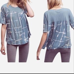 Anthropologie Akemi + Kin Mixed Media Batik Art Swing Top Blue Medium